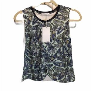 New Zara WomenBlouse Small Semi Sheer Blue Paisley